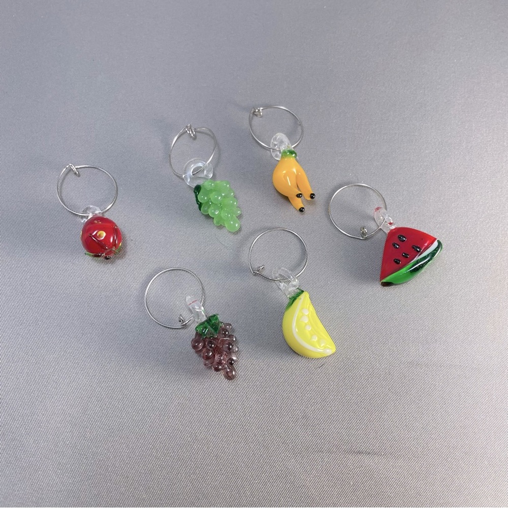 Art Glass Fruit Wine Glass Charms Grapes Bananas Strawberry Watermelon Lemon